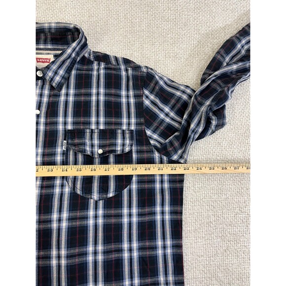 Levis Pearl Snap Shirt Men's Large Blue Plaid Long Sleeve Western Modern Fit - Picture 6 of 8